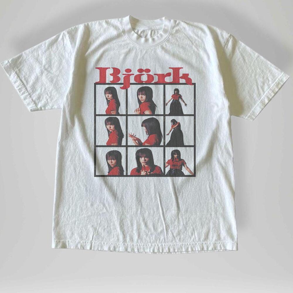 Bjork Red Photo Grid Homogenic Album Portrait Indie White Graphic T-Shirt